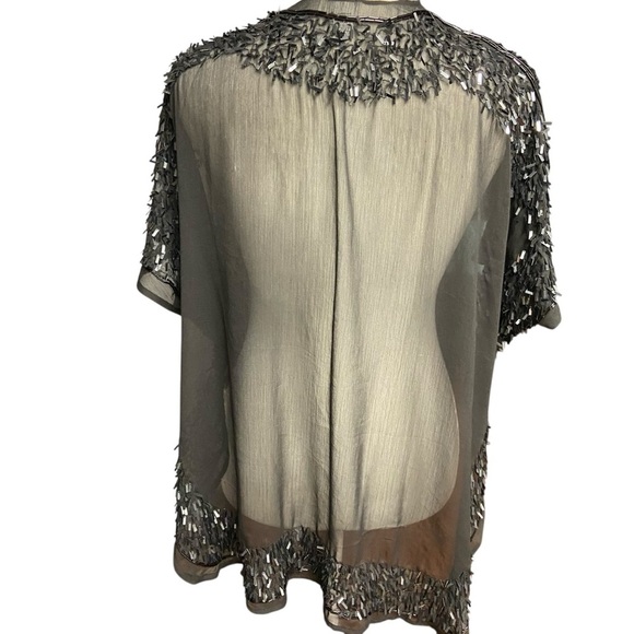 Echo Design Echofloral Bloom Silksquare Black Sheer Cardigan OS Beaded Evening - Picture 5 of 10